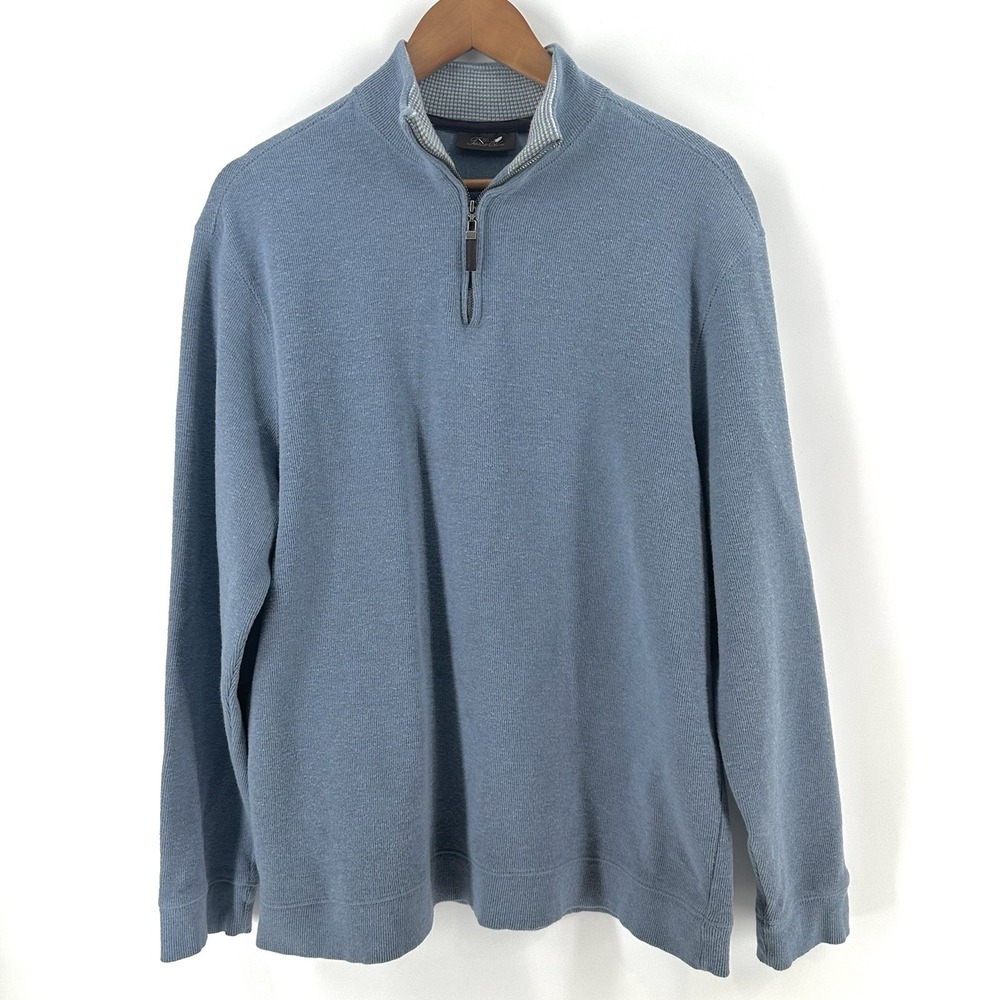 VTG Tasso Elba Men's Blue Half Zip Pullover Cotton Sz L Long Sleeve Sweater AB37